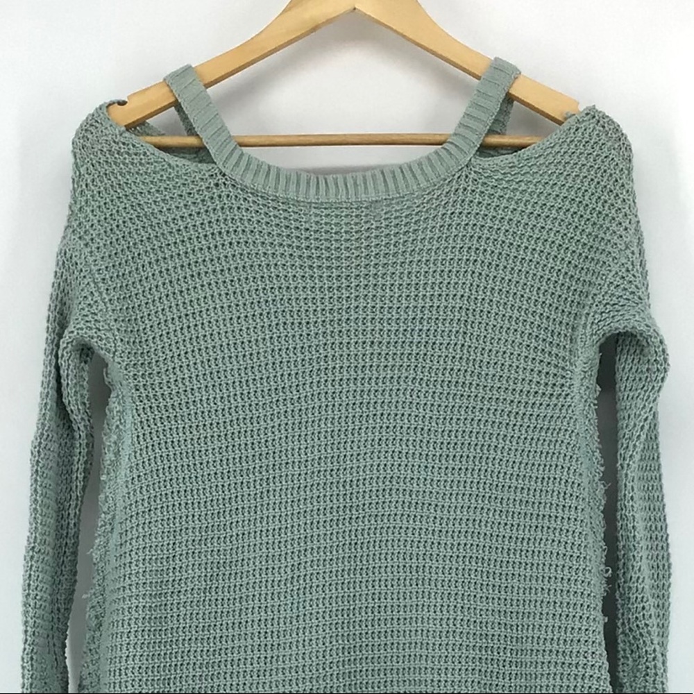 Elan Waffle Mint V-Neck Cold Shoulder Sweater NWT - Picture 5 of 6